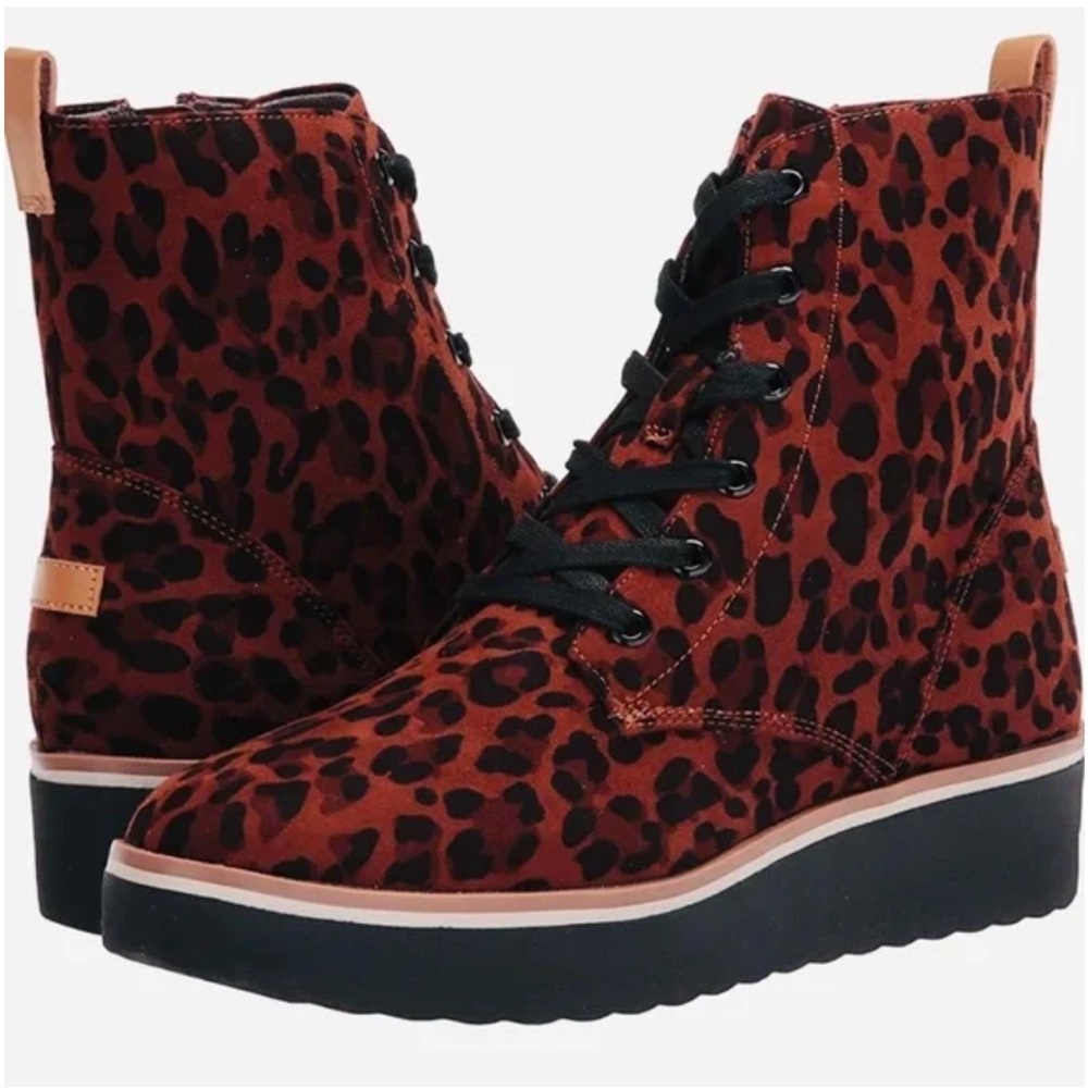 Dr. Scholl’s Animal Print Platform Lace Up Mid Calf Booties - size 9
